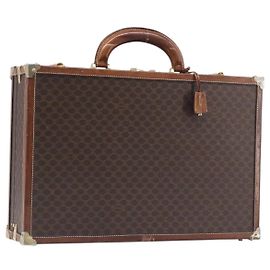 Céline CELINE Macadam Canvas Trunk PVC Leather Brown Gold Auth 196339