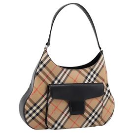 Borsa a tracolla Burberrys Nova Check Canvas Beige Silver Auth 201983