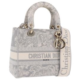 Borsa a mano Christian Dior Lady Delight Canvas 2way Grigio Oro Auth 199963SAM