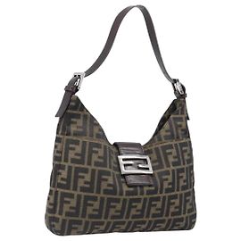 Borsa a Tracolla FENDI Zucca Canvas Mamma Baguette Nero Marrone Auth 199953A