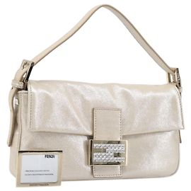 Borsa a tracolla FENDI Rhinestone Mamma Baguette in pelle tono oro Auth yk20787SM