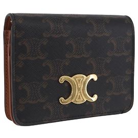 Céline Portafoglio CELINE Triomphe PVC Gold Dark Brown Auth 200004M