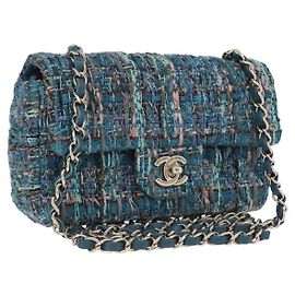 Borsa a tracolla CHANEL Mini Matelasse 20 in tweed Verde e Oro CC Auth 200062SM