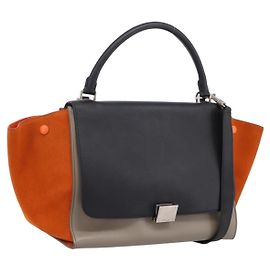 Céline CELINE Trapeze Handtasche aus Leder 2way Orange Silber Auth 202307V