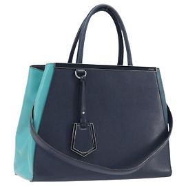 Borsa a mano FENDI 2 JOURS in pelle 2way Navy Silver Auth fm5429A