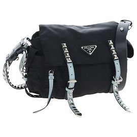 Borsa a tracolla PRADA Nylon Nero Argento Auth 199923SAM