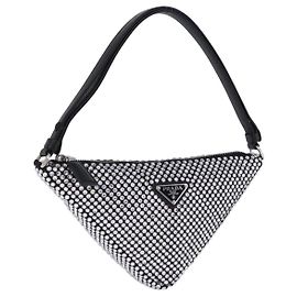 Bolsa de Mão PRADA Strass Canvas Black Silver Auth 199965M