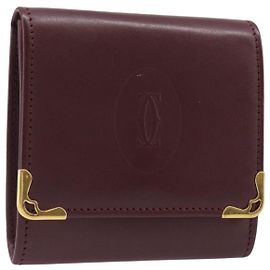 Monedero CARTIER Must Line de cuero Bordeaux Gold Auth bs36880