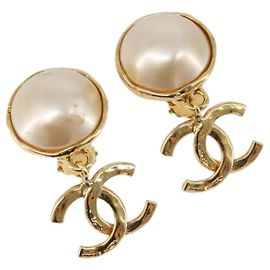 CHANEL Ohrringe Metall Gold Tone CC Auth 201011