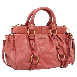 Borsa a mano Miu Miu Vitello Luxe in pelle 2way Rosa Oro Auth 199481M