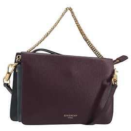 Bolsa de Ombro com Corrente GIVENCHY em Couro 2way Vermelho Vinho Ouro Auth 197889A
