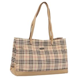 Borsa Tote Burberrys Nova Check Canvas Beige Silver Auth 202251A