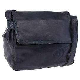 Sac à épaule LOEWE en cuir bleu marine et doré Auth 202262