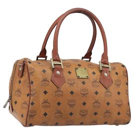Borsa a mano MCM Vicetos Logogram PVC Leather Brown Gold Auth bs36972