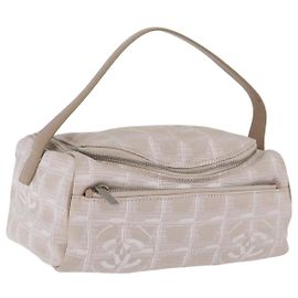 CHANEL New Travel Line Beauty Case Nylon Beige CC Auth 199997A