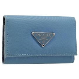PRADA Schlüsseletui Nylon Hellblau Silber Schwarz Auth bs36874