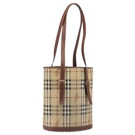 BURBERRY Nova Check Tote Bag PVC Beige Gold Auth ka6030
