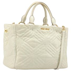 Borsa Miu Miu Vitter Shine in pelle 2way Beige Tono Oro Auth 199350