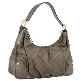 Bolsa de Ombro GUCCI GG Canvas Guccissima em Couro Cinza e Ouro 211966 Auth am12566V