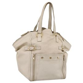 SAINT LAURENT Downtown Tote Bag aus Leder Weiß Gold 175884 Auth hk4076