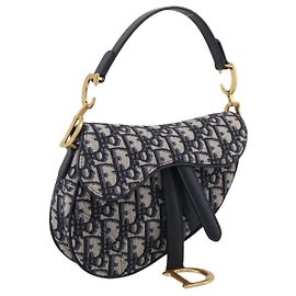 Borsa a mano Saddle Christian Dior Trotter Canvas Navy Gold Auth ka5981SAM