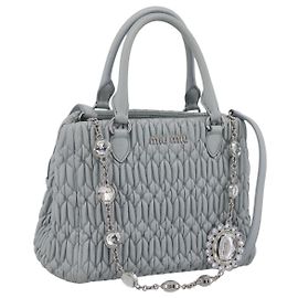 Bolsa de Ombro Miu Miu Matelassé com Corrente em Couro 2way Azul Claro Prata Auth 202235M