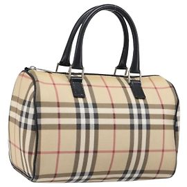 Borsa a mano BURBERRY Nova Check PVC Leather Beige Silver Auth BA15411