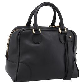 Bolso de mano LOEWE Amazona 75 de cuero 2way Negro Oro Auth 202305V