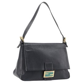 Borsa a tracolla FENDI Mamma Baguette in pelle nera e oro Auth yk20713M