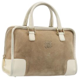 Borsa a mano LOEWE Amazonas in camoscio beige tono oro Auth 199514A