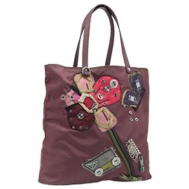 Borsa Tote PRADA Nylon Rossa Argento Auth hk4020