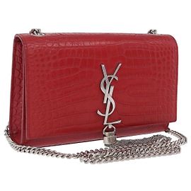 Borsa a tracolla Chain Kate SAINT LAURENT in pelle rossa argento Auth 202203V