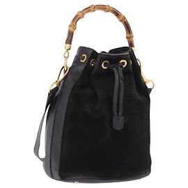 Sac à épaule GUCCI Bamboo Daim 2way Noir Or 001 2865 1657 Auth hk4037