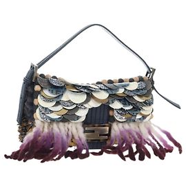 Borsa FENDI Mamma Baguette in lana e paillettes metallizzate multicolore oro Auth yk20710SM