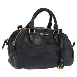Borsa a mano Miu Miu Vitellolux 2way Black Gold Auth 198533A