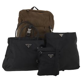 Bolsa de Ombro PRADA Nylon 4 Set Brown Black Auth 196164