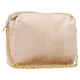 FENDI Schultertasche mit Kette Canvas Pink Gold Auth hk4075