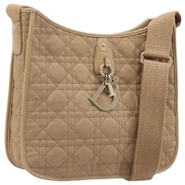 Borsa Christian Dior Lady Dior Canage in tela rivestita Beige Gold Auth ka6054