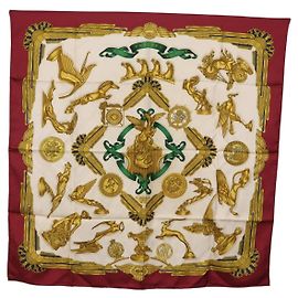 Hermès HERMES Carre 90 Scarf Silk Bordeaux Auth 199240