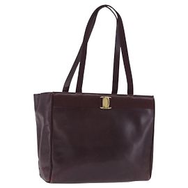 Borsa Tote Salvatore Ferragamo in pelle rosso vino oro autentica bs37015