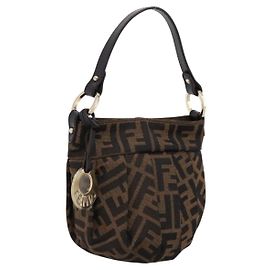 Borsa a mano FENDI Zucca Canvas Marrone Tono Oro 8BK044 Auth 199502V