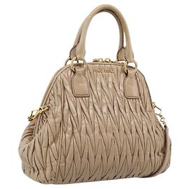 Miu Miu Matelassé Handtasche Leder 2way Beige Goldfarben Auth 200801V