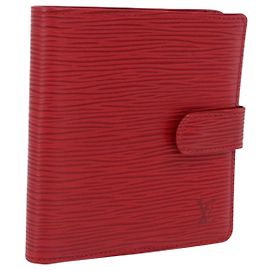 LOUIS VUITTON Epi Portopier Compact Wallet Red LV Auth 200099A