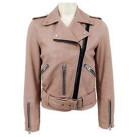All Saints Wyatt Zip Biker Jacke aus Leder in Blush Pink
