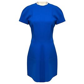 Vestido mini Victoria Beckham de crepe de lana y seda azul royal con manga corta