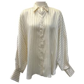 Blusa Oversized Brunello Cucinelli Marfil con Rayas Negras