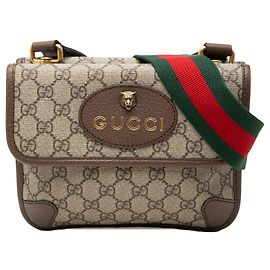 Borsa a tracolla Gucci Small GG Supreme Web Neo Vintage Double Flap, beige
