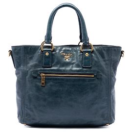 Prada Vitello Shine Convertible Tote Satchel in Blau mit Fronttasche