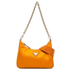 Bolsa Satchel Prada Re Edition 2005 em Re-Nylon com acabamento em couro Saffiano Laranja