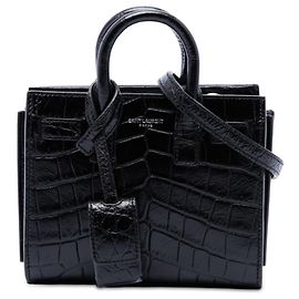 Bolsa Saint Laurent Toy Sac De Jour em couro com relevo de crocodilo preta
